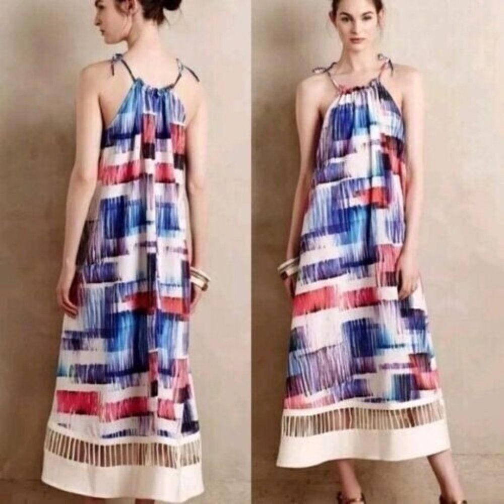 Anthropologie Sachin & Babi Dress Watercolor Blue‎ Red Sonora Maxi Dress Small